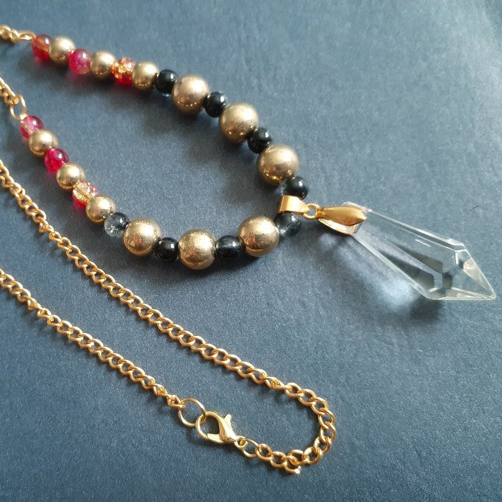 Gold Beads White Crystal Necklace